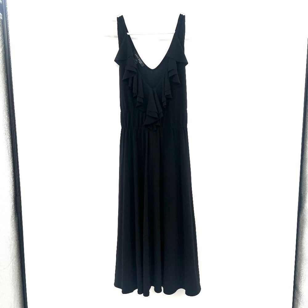 Anne Klein Black Ruffle Belted Midi Dress Women's 12